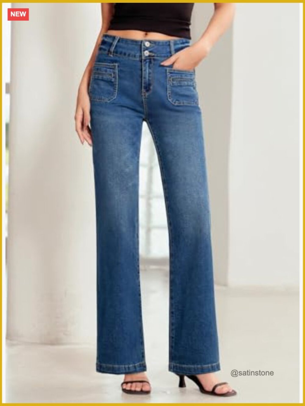 High Waisted Tummy Control Wide Leg Jeans Stretchy Cotton Blend - Picture 5 of 7